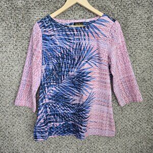 Bob Mackie Wearable Art Top Womens XS Pink Blue Oversized Scoop Neck Blouse‎